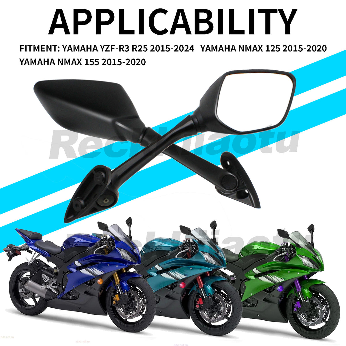 Pair Rearview Mirror Black For Yamaha NMax N-Max GPD 125 155 YZF-R3 R25 15-21 SA