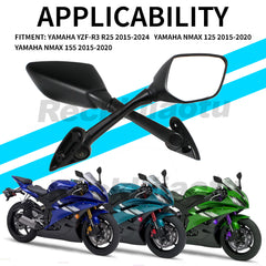 Pair Rearview Mirror Black For Yamaha NMax N-Max GPD 125 155 YZF-R3 R25 15-21 SA