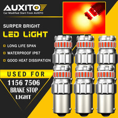 6X AUXITO 7506 1156 Error Free LED Brake Stop Light Lamp Bulb Red For BMW 2F EOA AUXITO