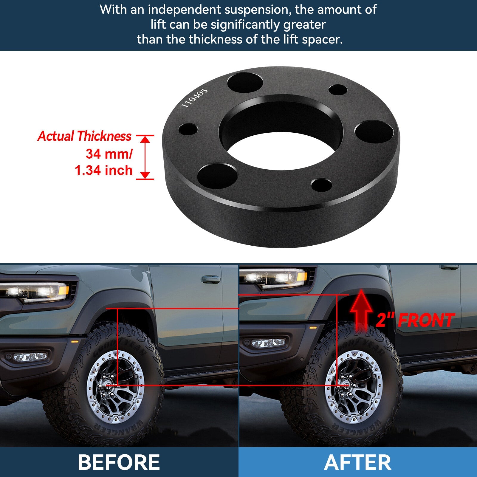 2" Front 2" Rear Leveling Lift Kit Fits 2007-2022 Chevrolet Silverado 1500 6 Lug 6B93BC-57