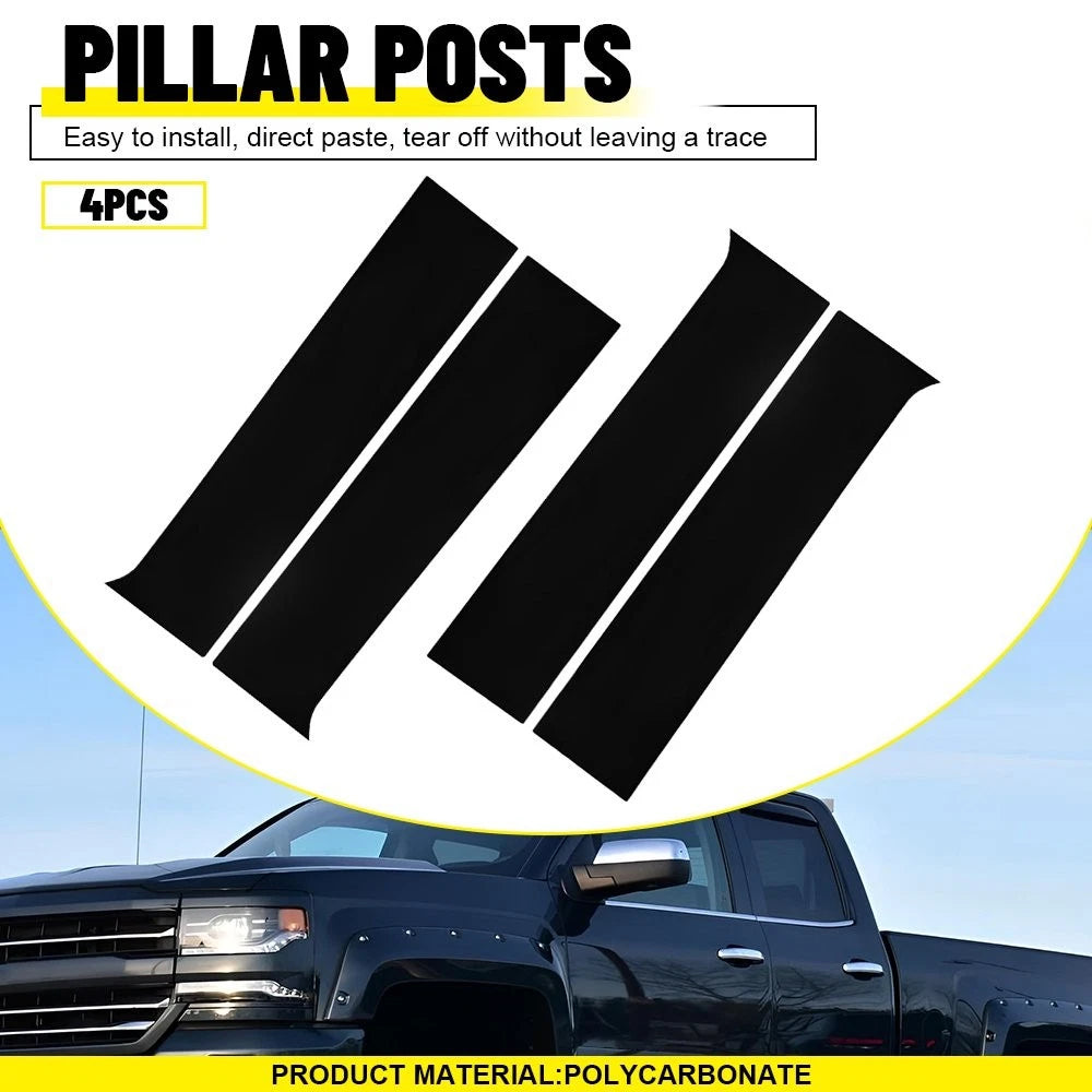 4PCS Glossy Black Door Pillar Post Cover Kit For 2014 15-2018 Silverado Sierra A 6B93BC-57