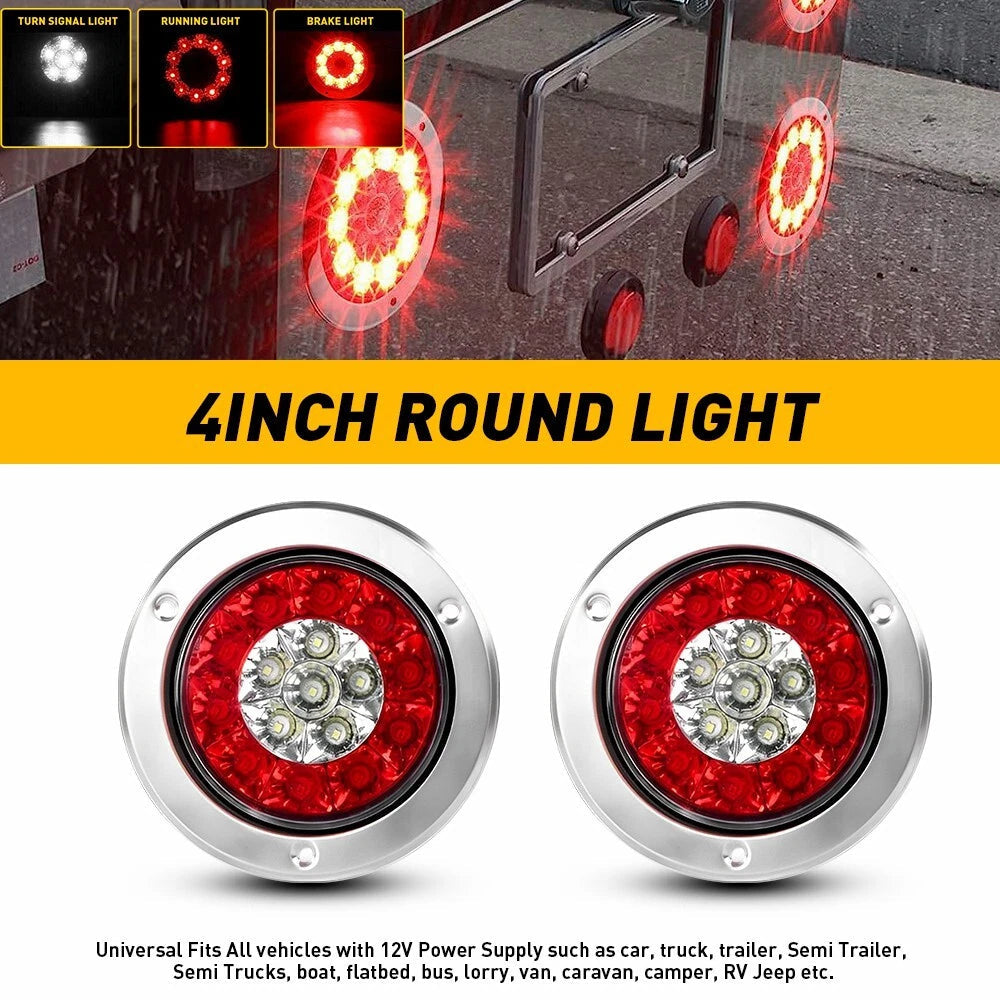 Pair LED Round Truck Trailer RV Tail Light Stop Running Rear Brake Reverse Lamps 6B93BC-57