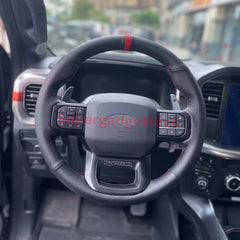 Black &Hole Leather Steering Wheel Red Stitch Wrap Cover For Ford F-150 Raptor