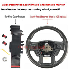 Matte Carbon Fiber&Leather Steering Wheel Red Stitch Wrap Cover For Ford F-150