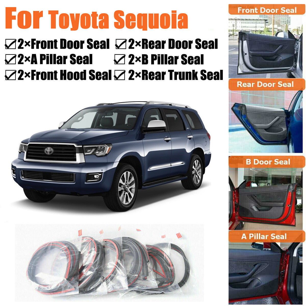 Rubber Seal Strips Weather Draft Wind Noise Reduction Kit For Toyota Sequoia