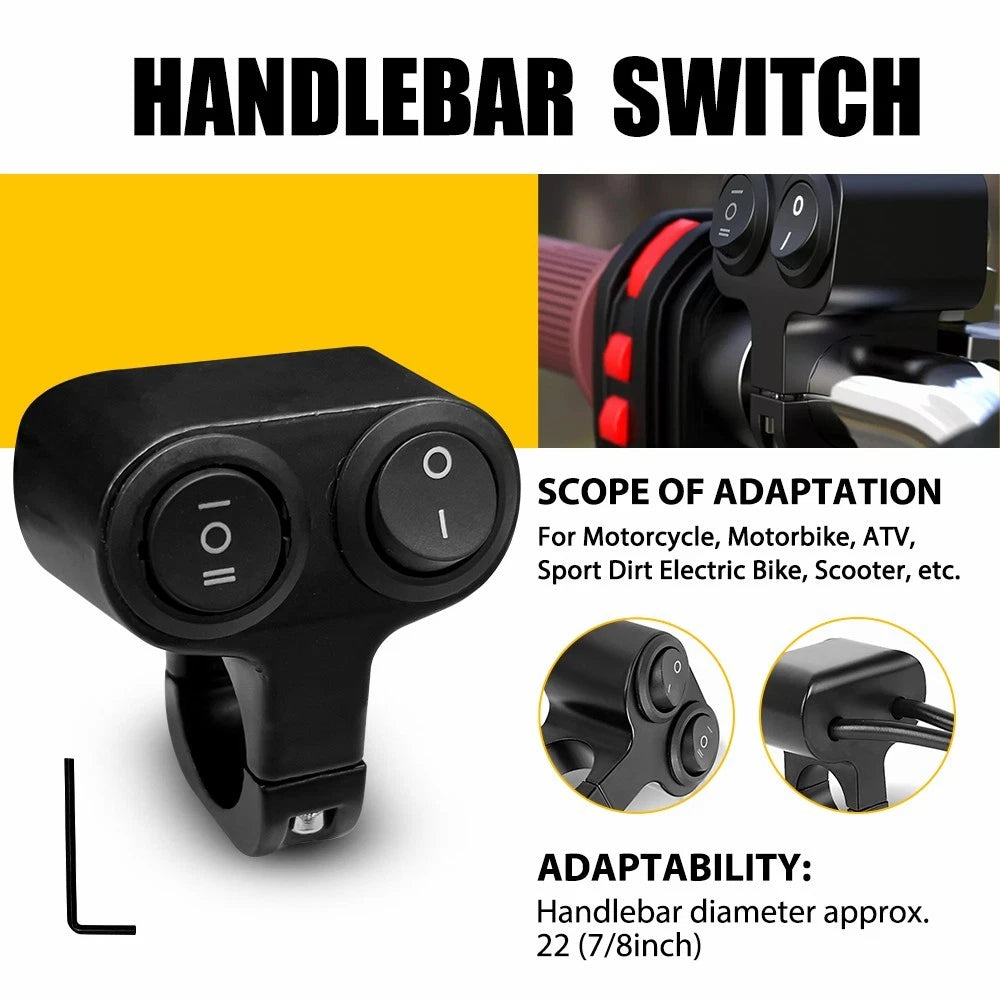 7/8" Motorcycle ATV Dual Button On Off Switch Handlebar Headlight Fog Spot Light 6B93BC-57