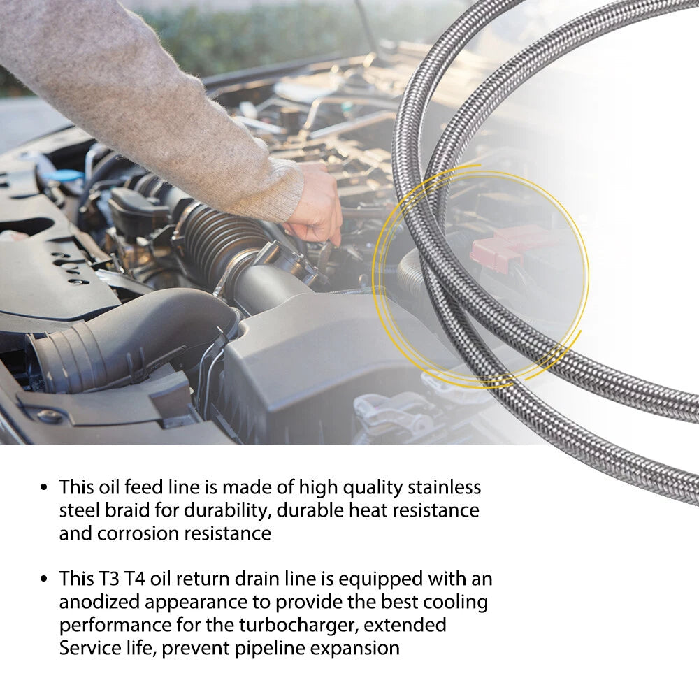 Turbo Oil Return + T3/T4/T04E Feed Line Complete Kit For Honda T3/T4 6B93BC-57