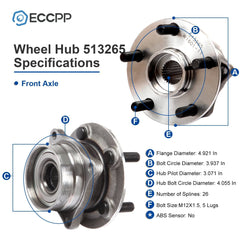 1Pc Wheel Hub Bearing Assembly Front For Toyota Prius 2004-2009 2008 2007 2006 6B93BC-57