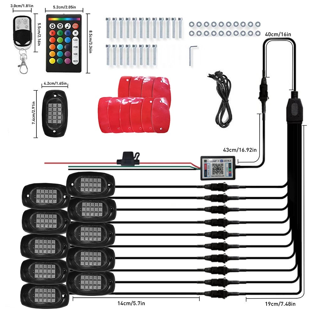 For Polaris RZR XP 1000 900 10X RGB Rock LED Lights Kit Underbody Music Wireless 6B93BC-57