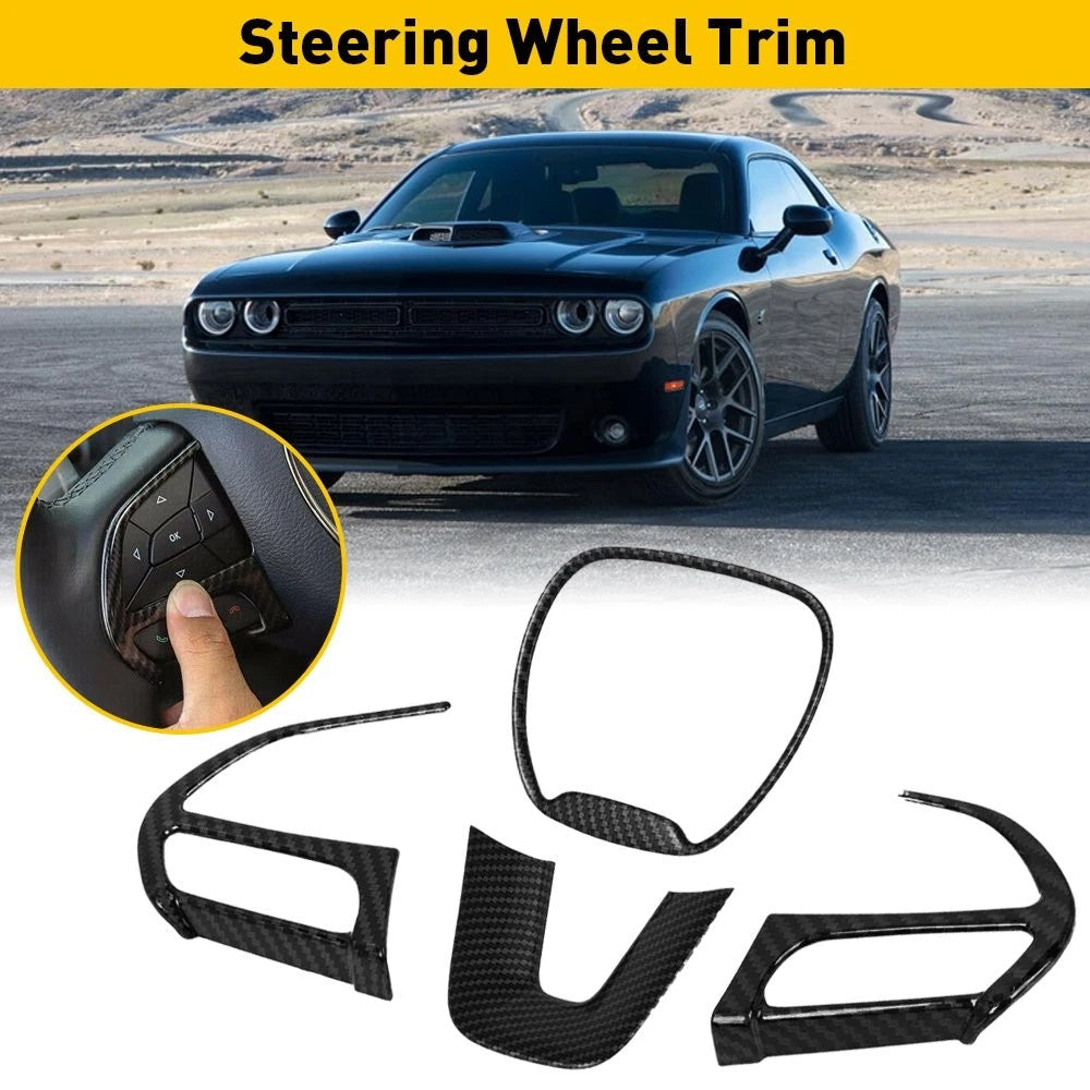Carbon Fiber Steering Wheel Trim Cover for 15+ Dodge Challenger Charger USEOA 6B93BC-57