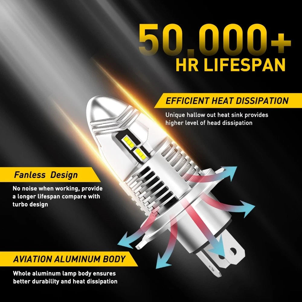 4X AUXITO LED Headlight Bulb H4 9003 HB2 Combo High Low Super White CANBUS Q10 A AUXITO
