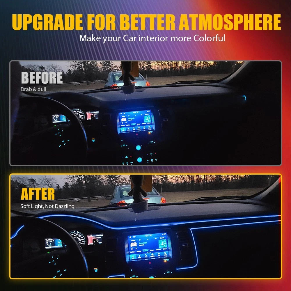 8M RGB LED Car Interior Fiber Optic Neon EL Wire Strip Atmosphere Light APP EOA 6B93BC-57