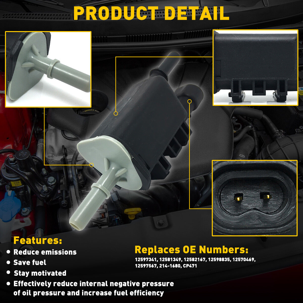 For GMC 2007-2013 Yukon & Escalade Cadillac Vapor Canister Purge Valve 4.8L 5.3L 6B93BC-57