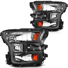 ECCPP Headlights Assembly For Ford F-150 F150 2015-2017 Pair Kit Black Amber 6B93BC-57