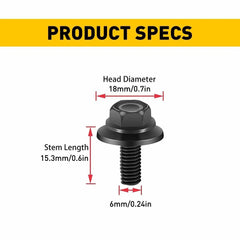 Bolts Screws Fastener M6 10mm Hex For Car Body Fender Engine Splash Shield EOA 6B93BC-57
