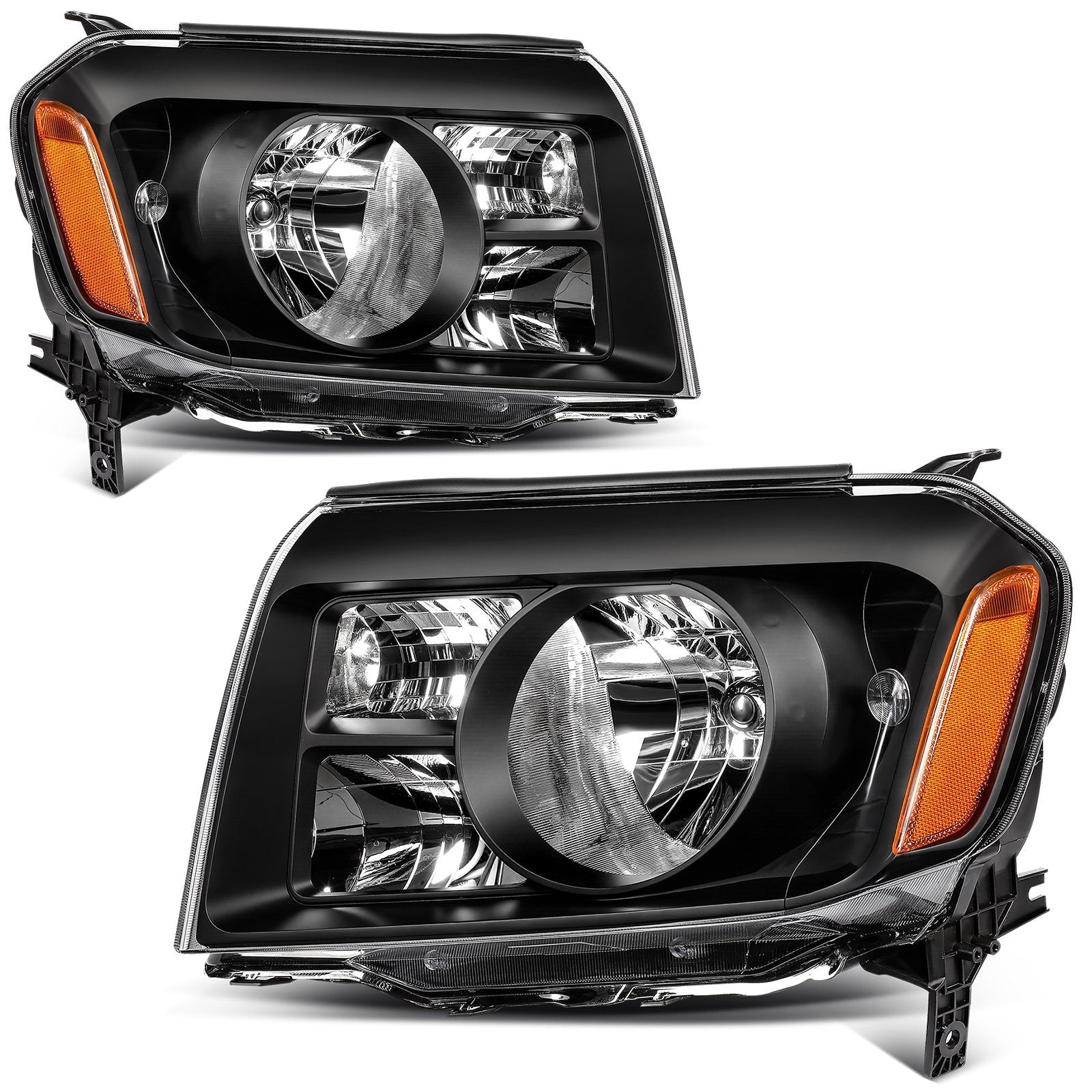 ECCPP Headlights Assembly For Honda Pilot 3.5L 2009-2011 Pair Kit Black Amber 6B93BC-57