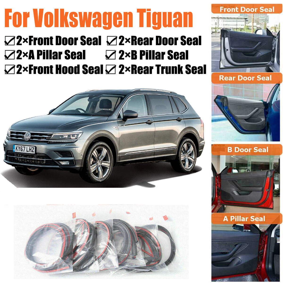 Door Rubber Seal Strips Weather Draft Noise Reduction Kit For Volkswagen Tiguan