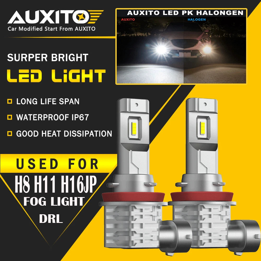 2X AUXITO H11 H16 H8 LED Fog Driving Light 6000K Super Bright Bulb White M4 EA AUXITO