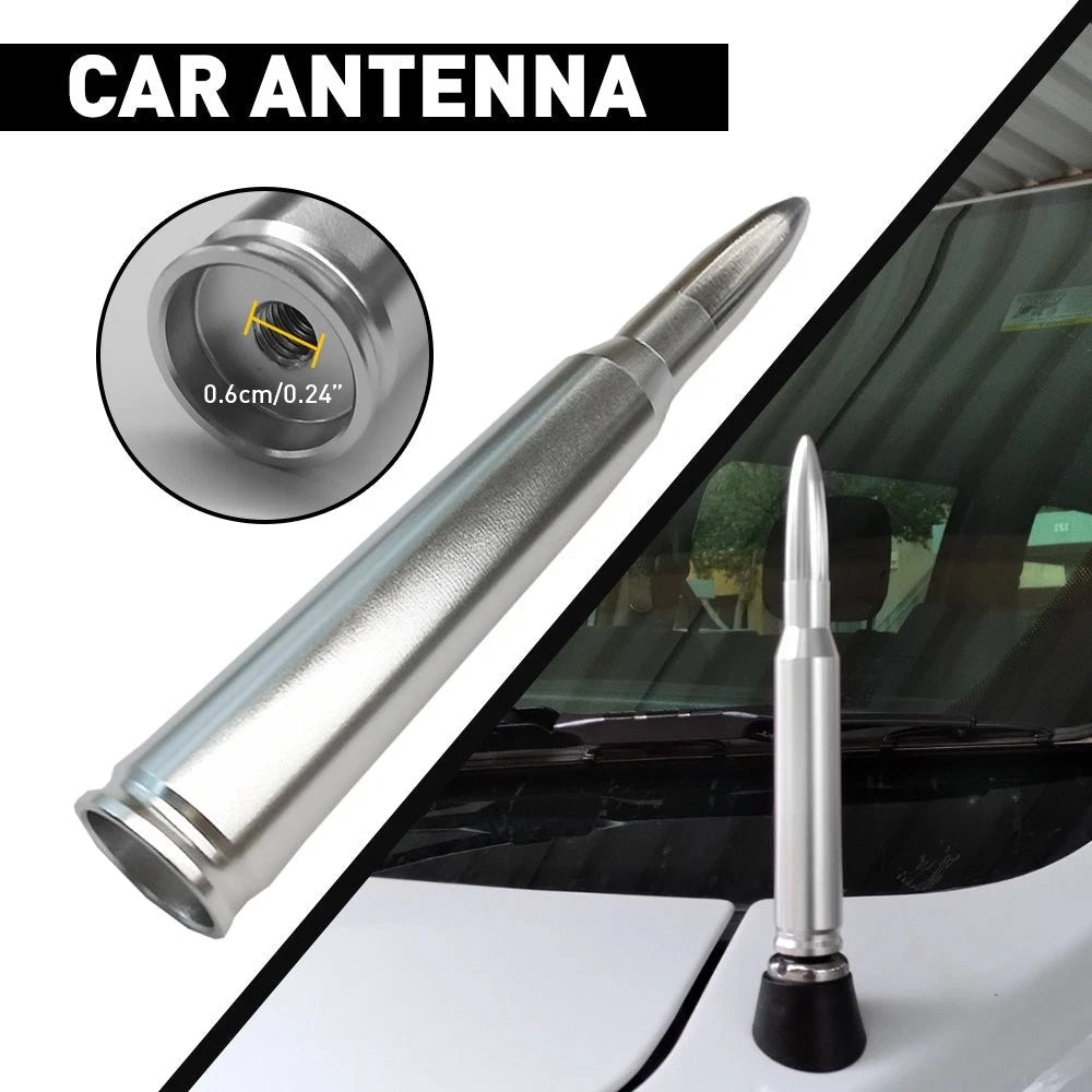 FOR FORD F150 F250 50 CAL CALIBER BULLET ALUMINUM SHORT ANTENNA CHROME SILVER EA 6B93BC-57