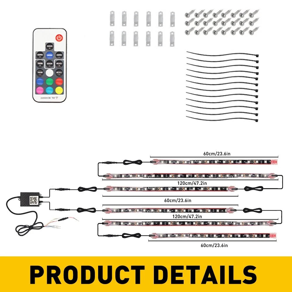 6pcs RGB Dream Color Dreamcolor Underglow LED Kit Car Neon Strip Light Music APP 6B93BC-57