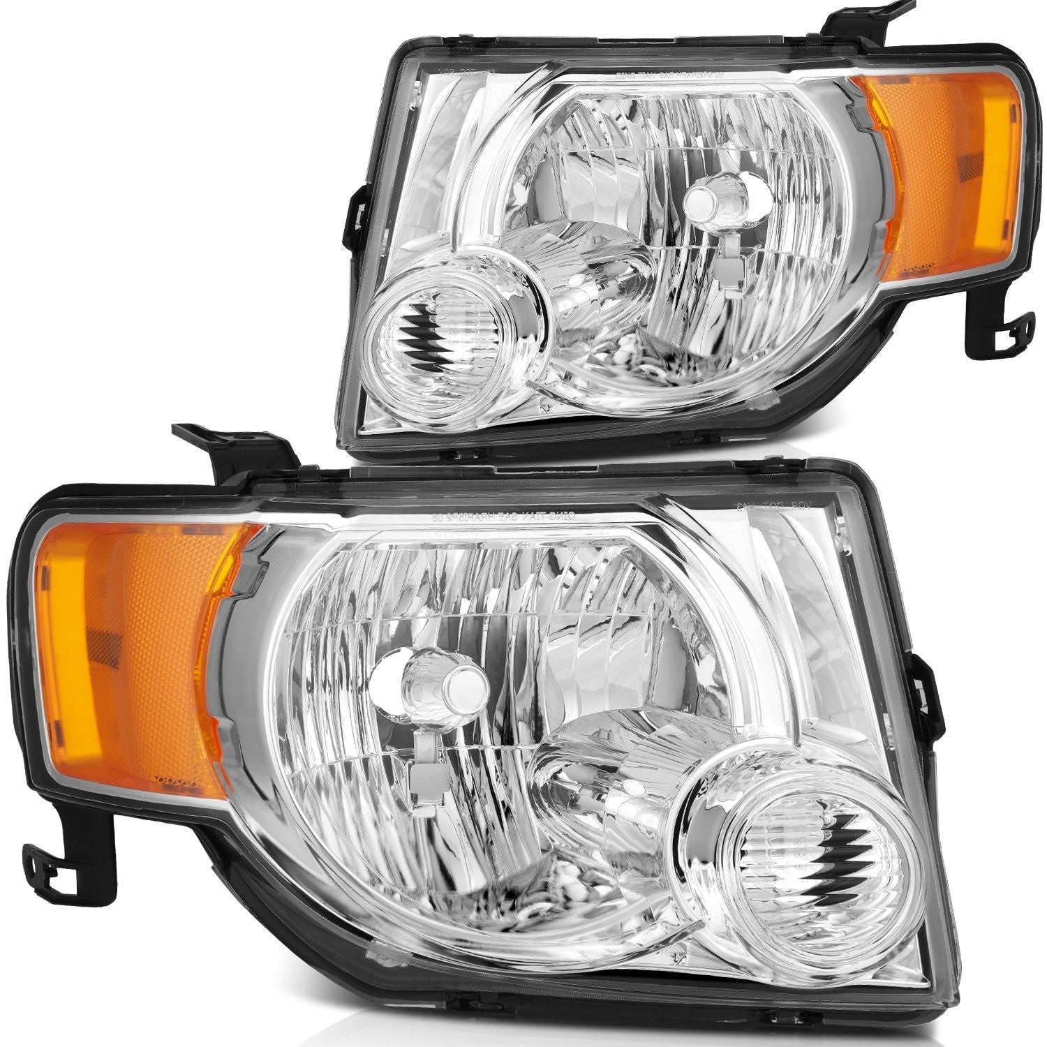 Pair Kit Halogen Headlights Assembly For 2008-2012 Ford Escape Chrome Amber 6B93BC-57