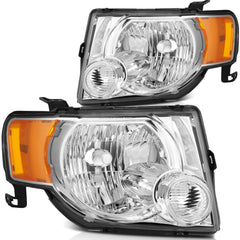 Pair Kit Halogen Headlights Assembly For 2008-2012 Ford Escape Chrome Amber 6B93BC-57