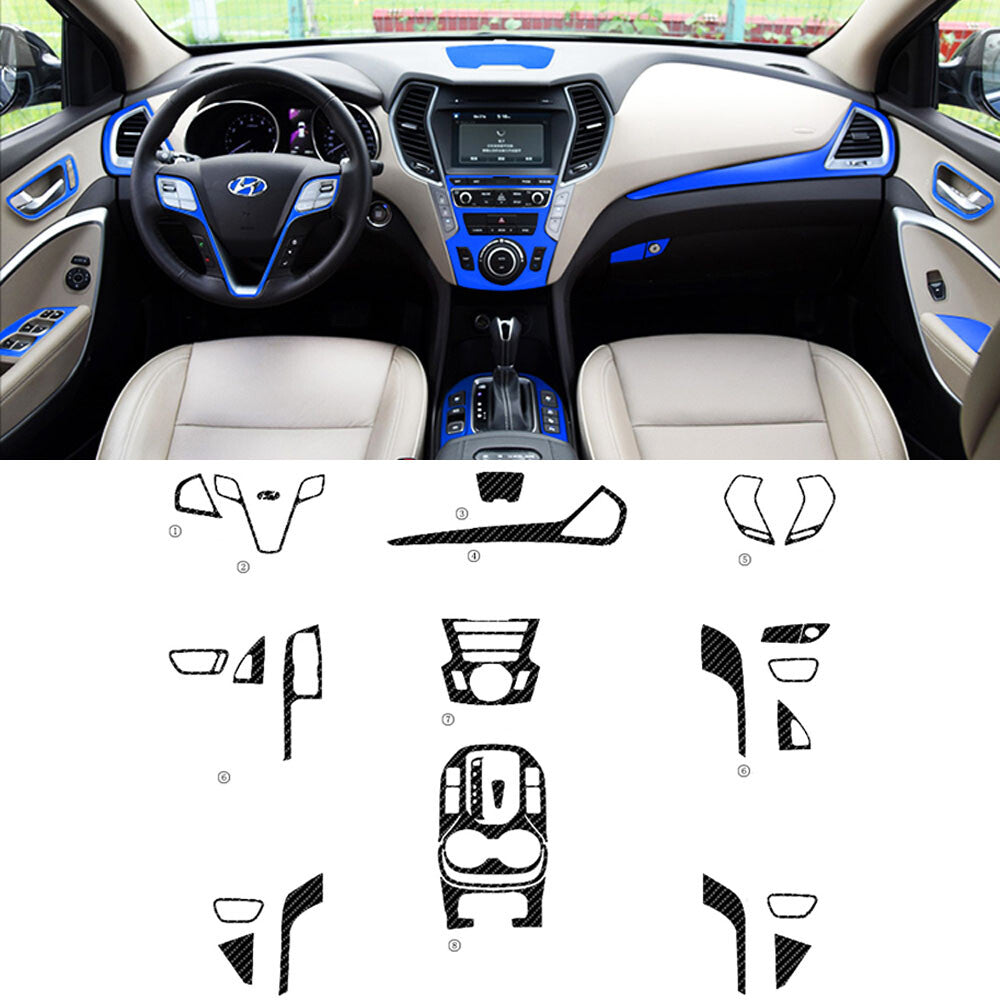 Interior Center Console Carbon Fiber Molding Sticker Decals For Hyundai Santa fe