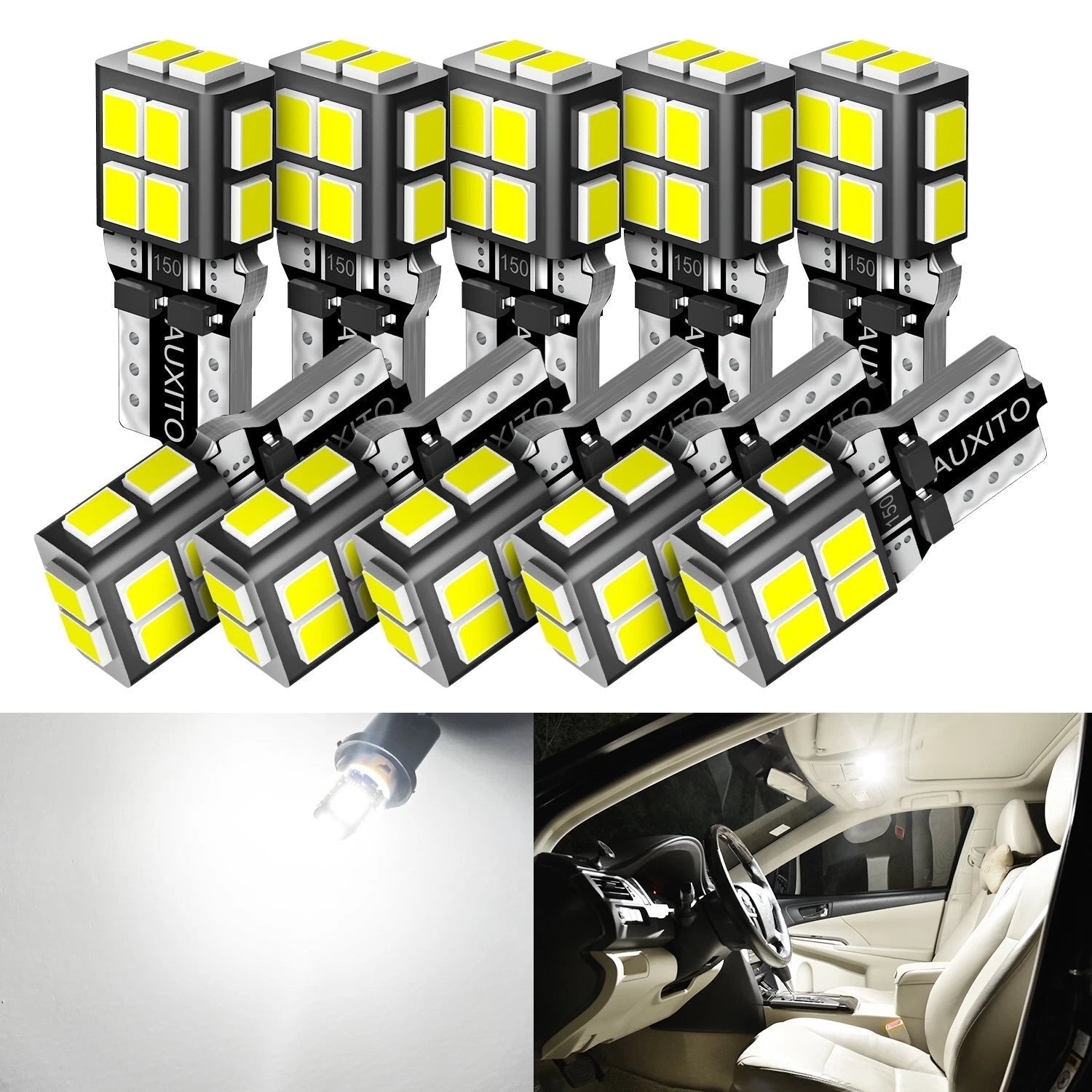 AUXITO 10X T10 168 2825 194 LED License Plate Light Bulbs 6500K HID White 14H EA AUXITO