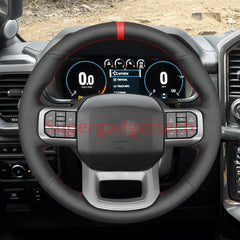 Black &Hole Leather Steering Wheel Red Stitch Wrap Cover For Ford F-150 Raptor
