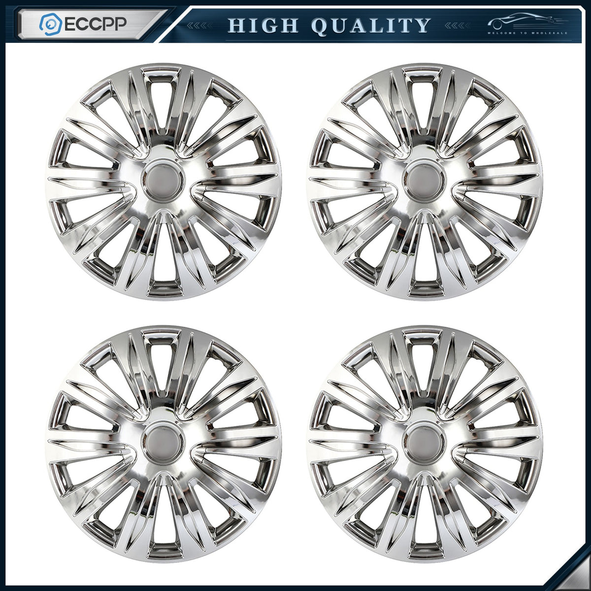 ECCPP Set of 4 Hub Caps Silver with Snap-On Retention Rings For 17 inch Tires