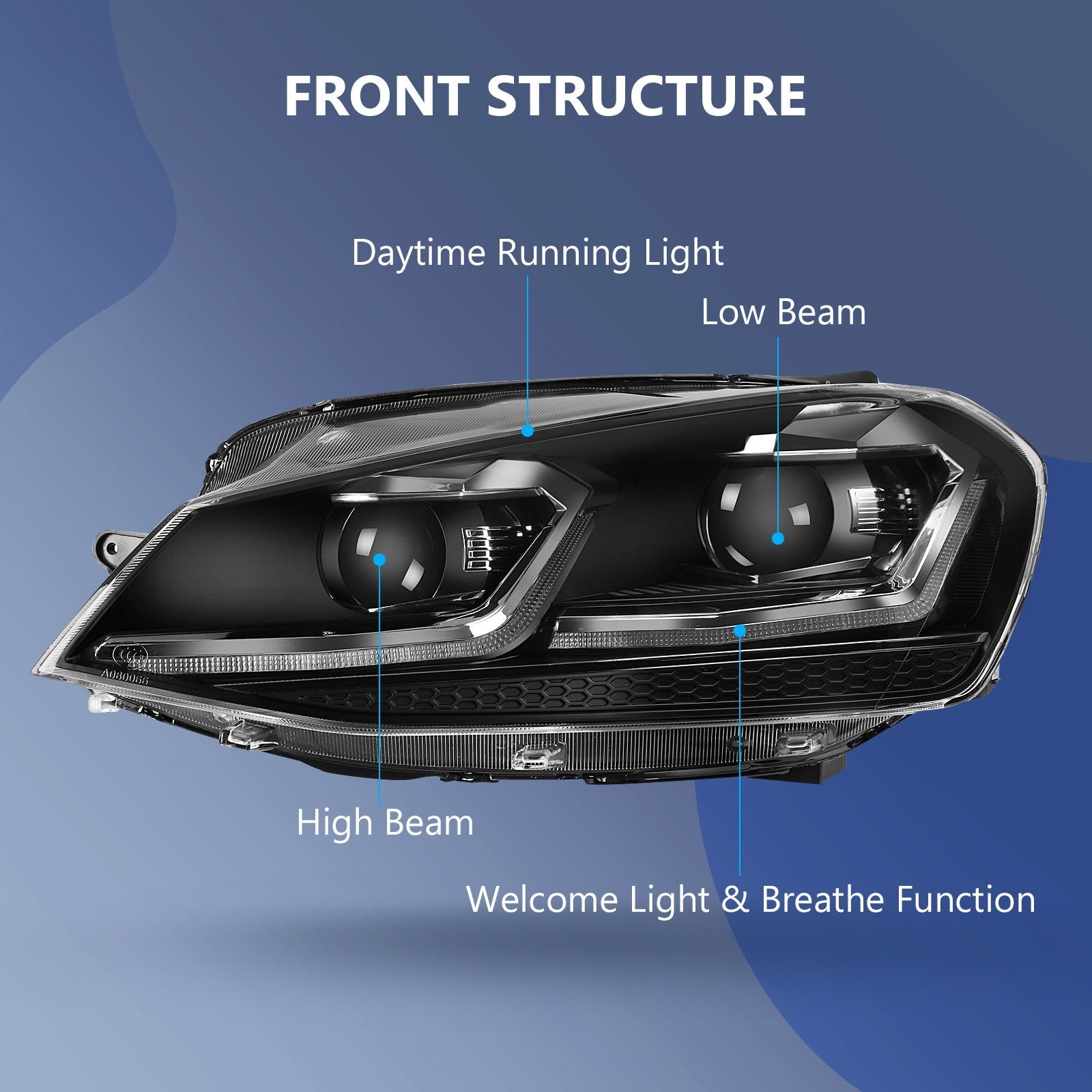 Pair Kit LED Black Headlights Assembly For 2013-2018 Volkswagen Golf Black 6B93BC-57
