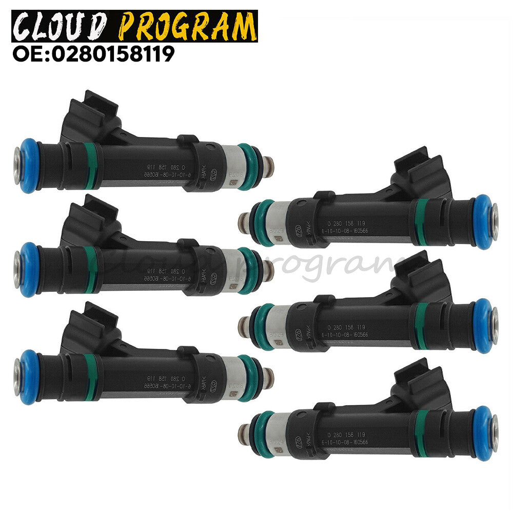 6PCS Fuel Injectors 0280158119 For 07-2010 Chrysler Dodge Jeep 3.3 / 3.8L FJ1029 6B93BC-57