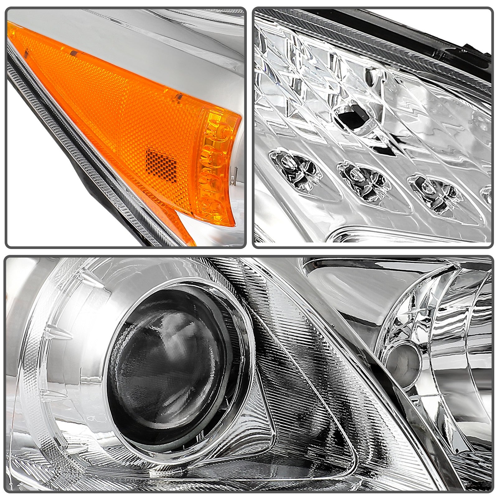 Pair Halogon Headlights Assembly For 2010-2011 Toyota Prius 1.5L Chrome Amber 6B93BC-57
