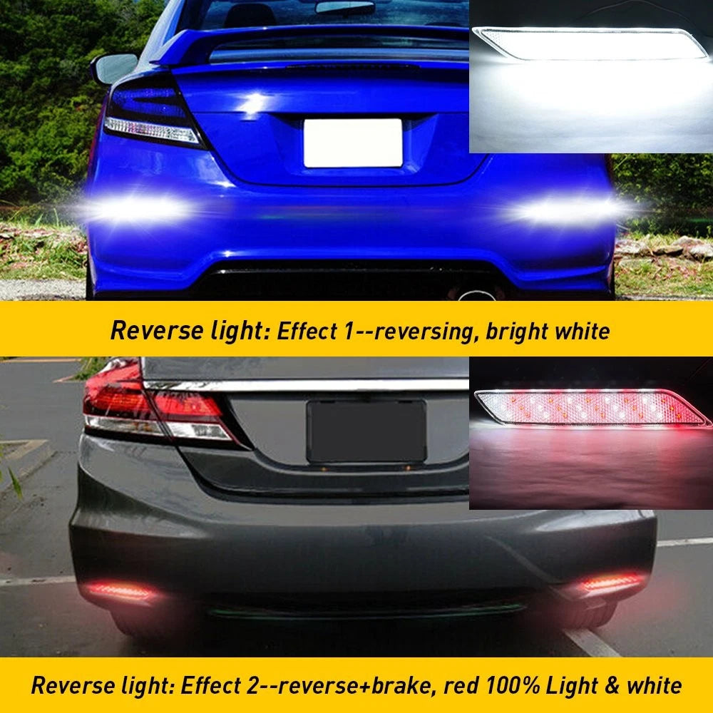 For 2013-2015 Honda Civic Sedan White Lens LED Rear Bumper Reflector Brake Light 6B93BC-57