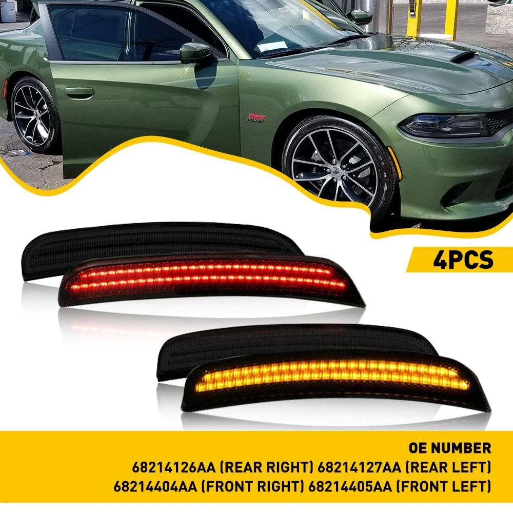 For Dodge Charger 2015-2021 Smoked Lens LED Side Marker Lights Front Rear 4PCS 6B93BC-57