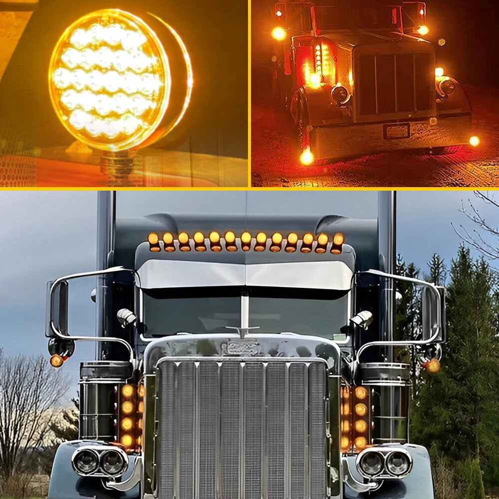 2pc Amber/Red 48 LED Double Face Stud Mount Pedestal Fender Stop Turn Tail Light 6B93BC-57