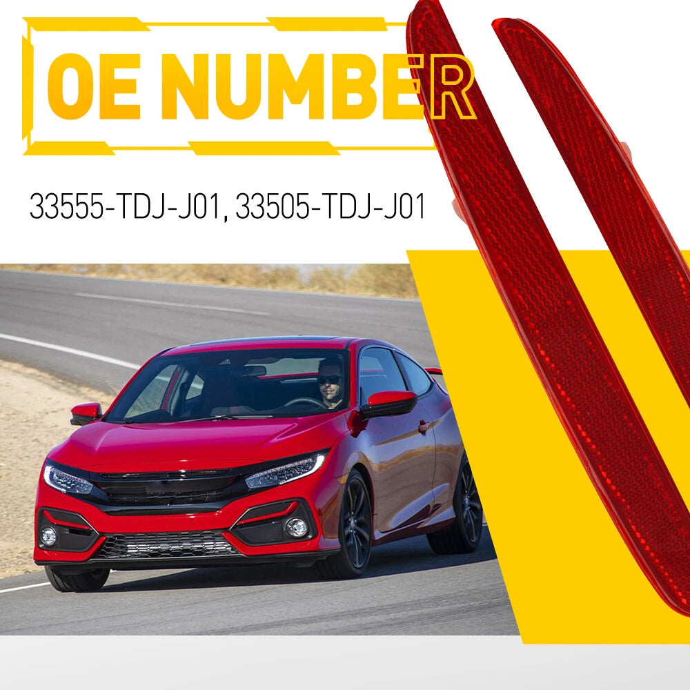 Red Lens Bumper Reflector for 2017-2021 Honda Civic Hatchback 33555-TDJ-J01 EOA 6B93BC-57