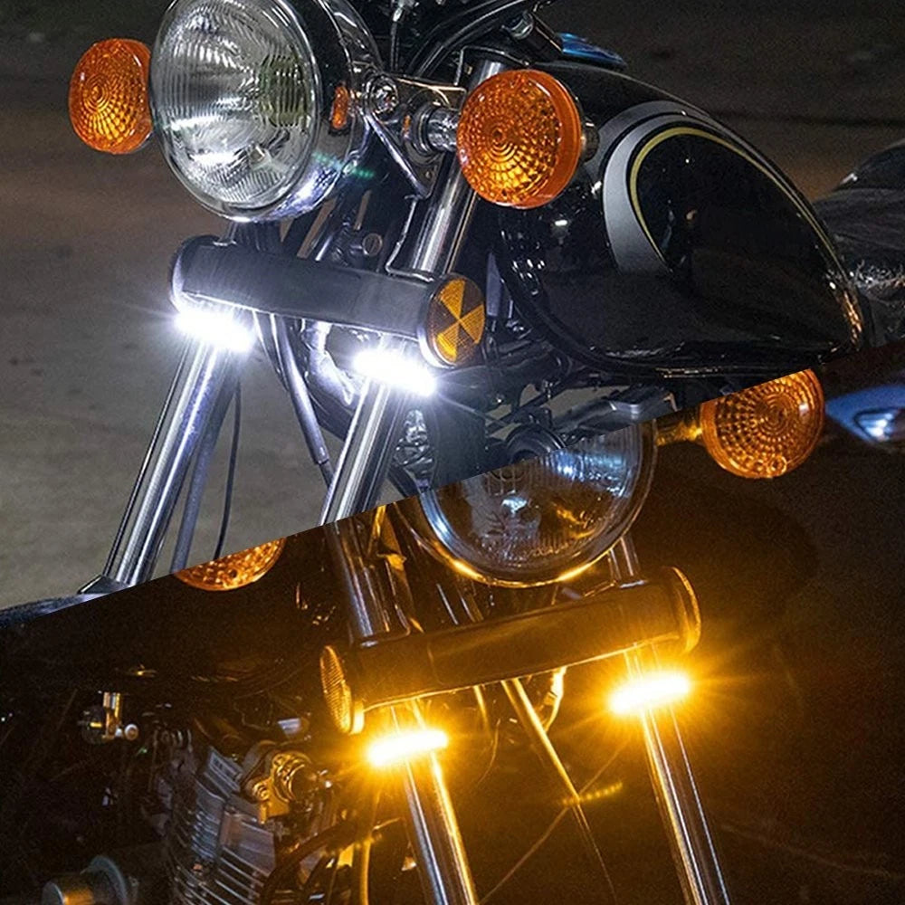2pcs Switchback W/A LED Signal Turn Daytime Motorcycle DRL Strips Light D 6B93BC-57