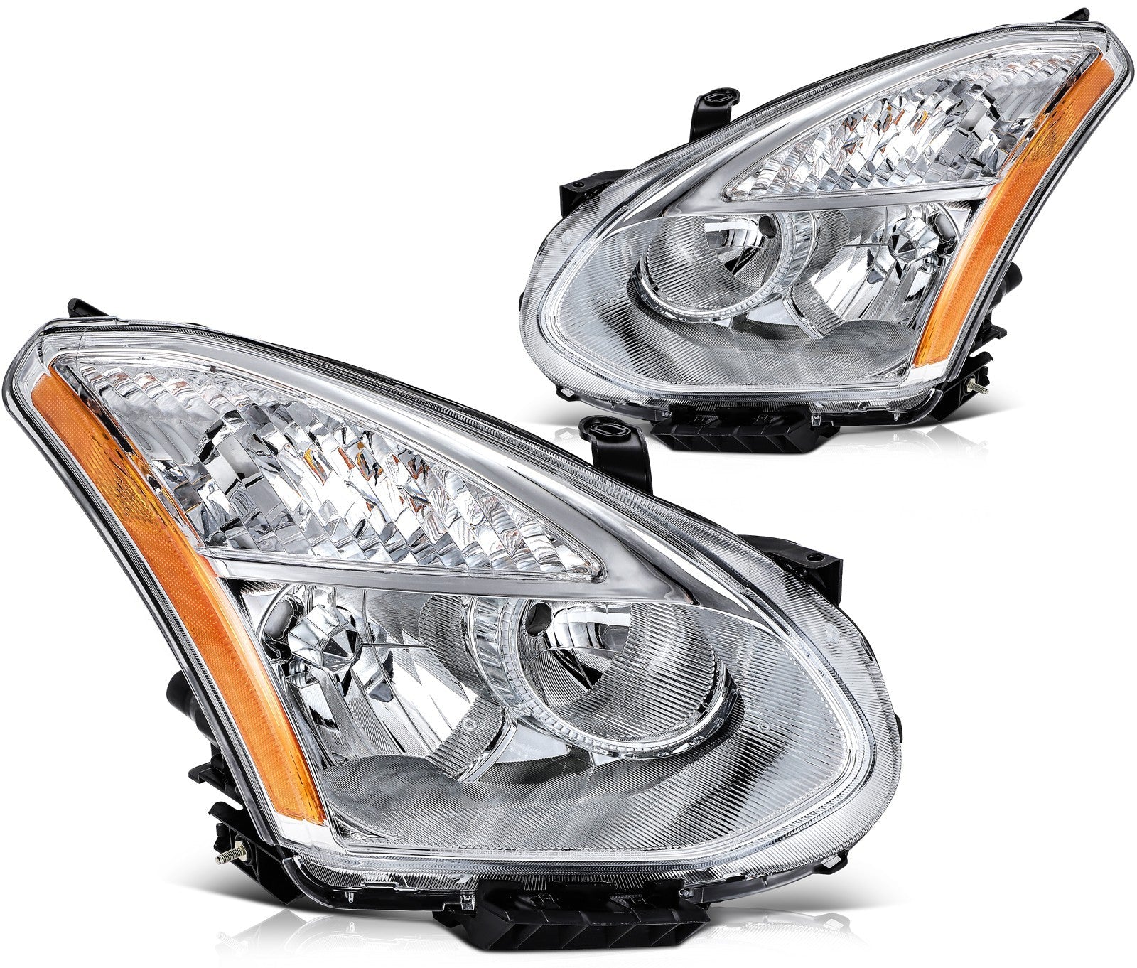 Pair Kit Headlights Assembly For 2012-2015 Nissan For Rogue 2.5L Chrome Amber 6B93BC-57