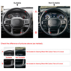 Black Leather Gray Thread Steering Wheel Hand-stitch on Wrap Cover For Dodge Ram