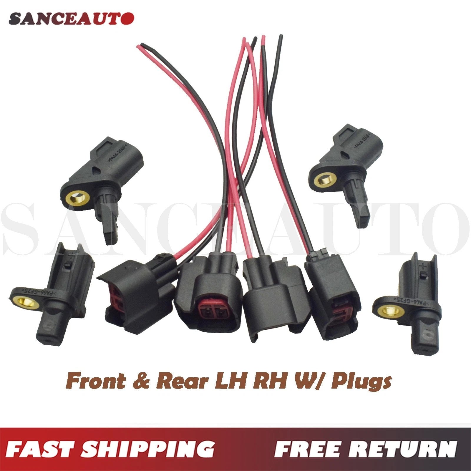 4pc ABS Wheel Speed Sensor W/ Connector Front Rear For Ford Jaguar Lincoln Volvo 6B93BC-57