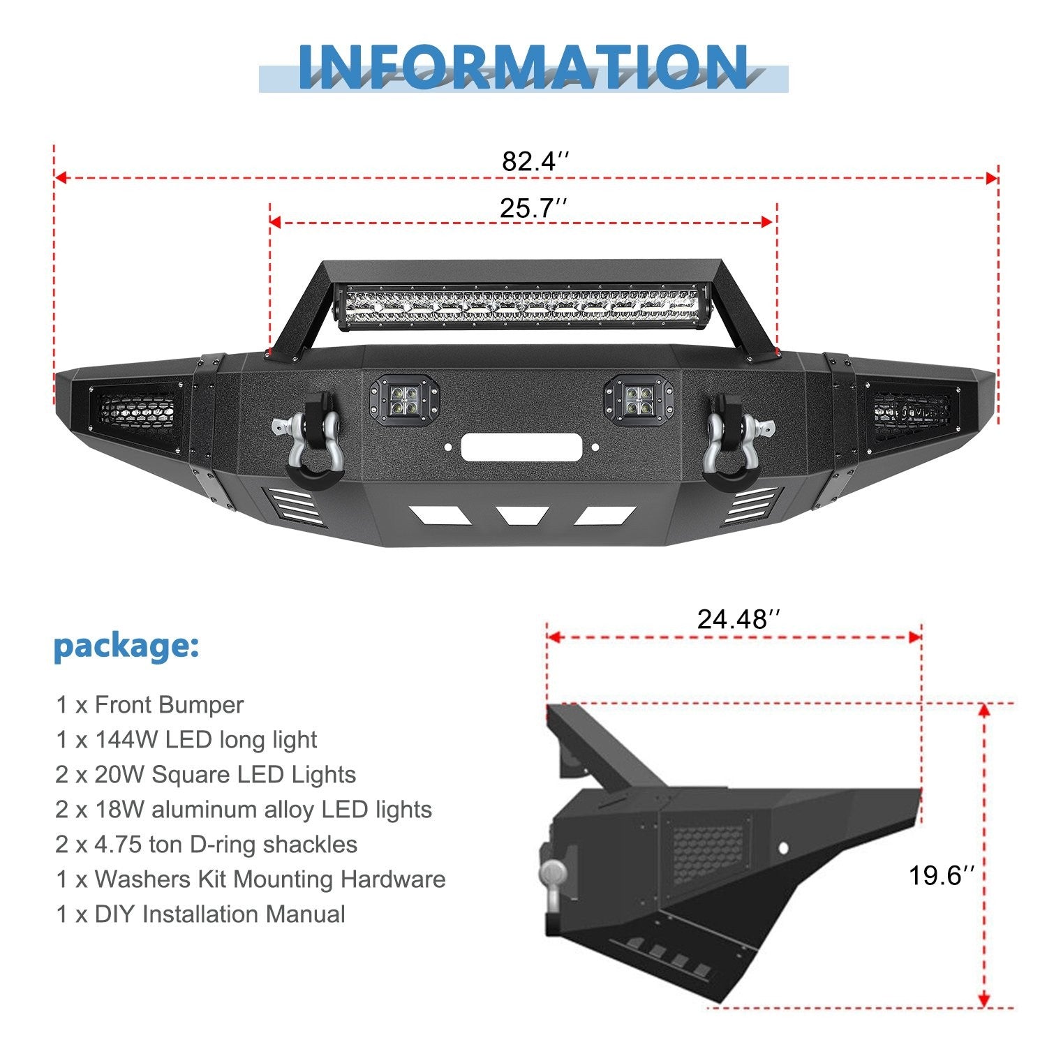 Powder Coated Front Bumper Assembly w/ Lights for 2009-2014 Ford F150 SVT Raptor KOEEP