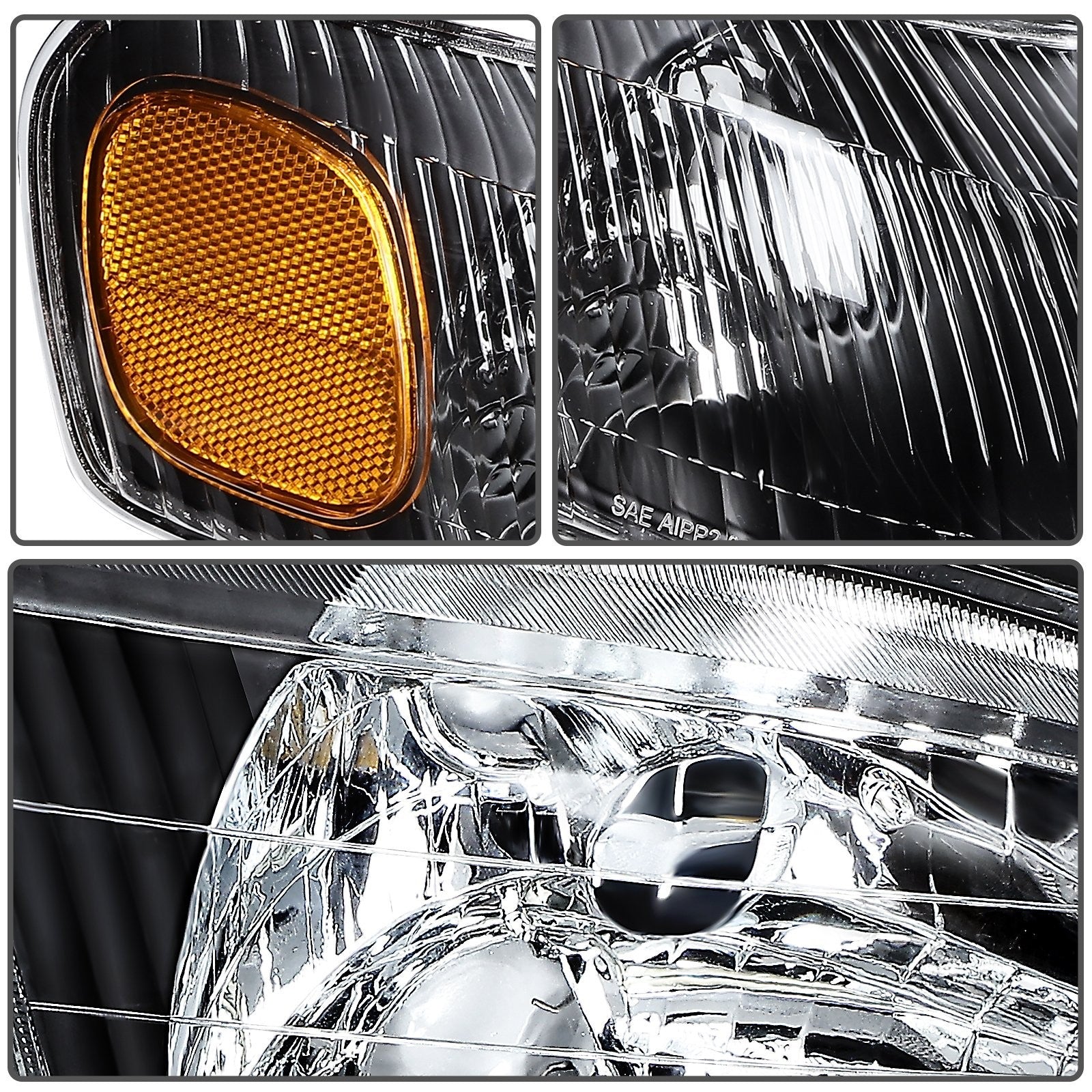 Pair Kit Headlights Assembly For 1998-2000 Toyota For Corolla 1.8L Black Amber 6B93BC-57