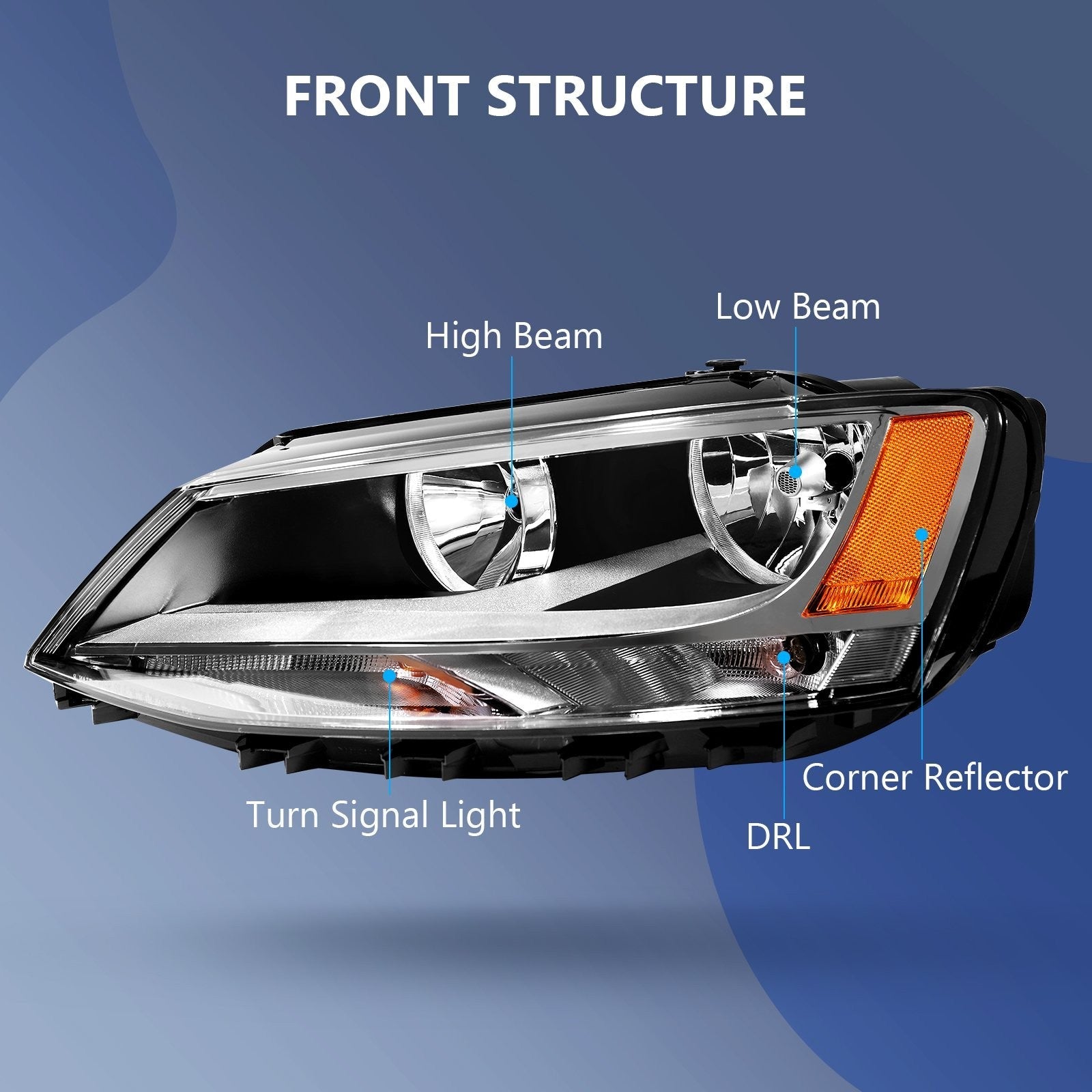 ECCPP Headlights Assembly For Volkswagen Jetta 2011-2018 Pair Kit Black Amber 6B93BC-57