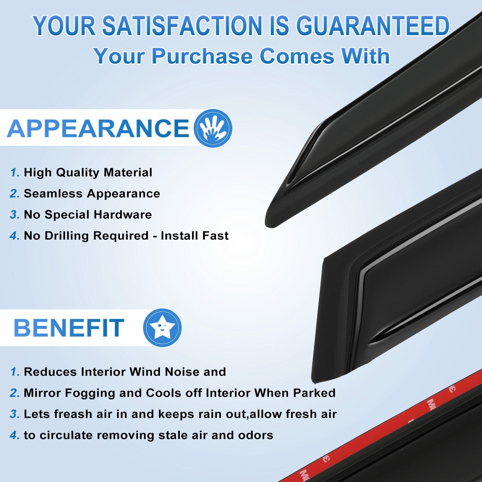 Window Visor Sun Vent Rain Shades Guard Black For 2018-2020 Honda Accord Sedan 6B93BC-57