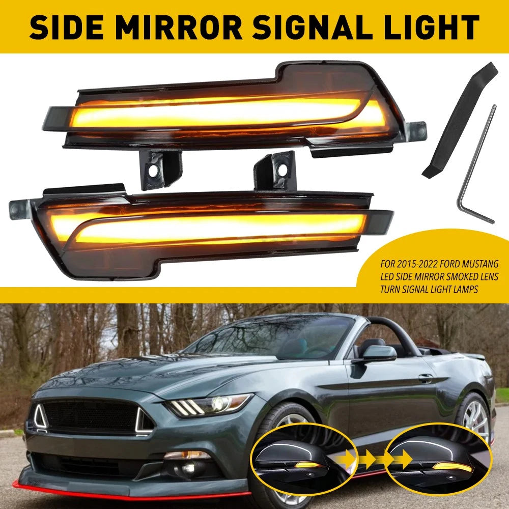 SMOKED Amber LED Sequential Side Mirror Signal Lights For 2015-22 Ford Mustang A 6B93BC-57