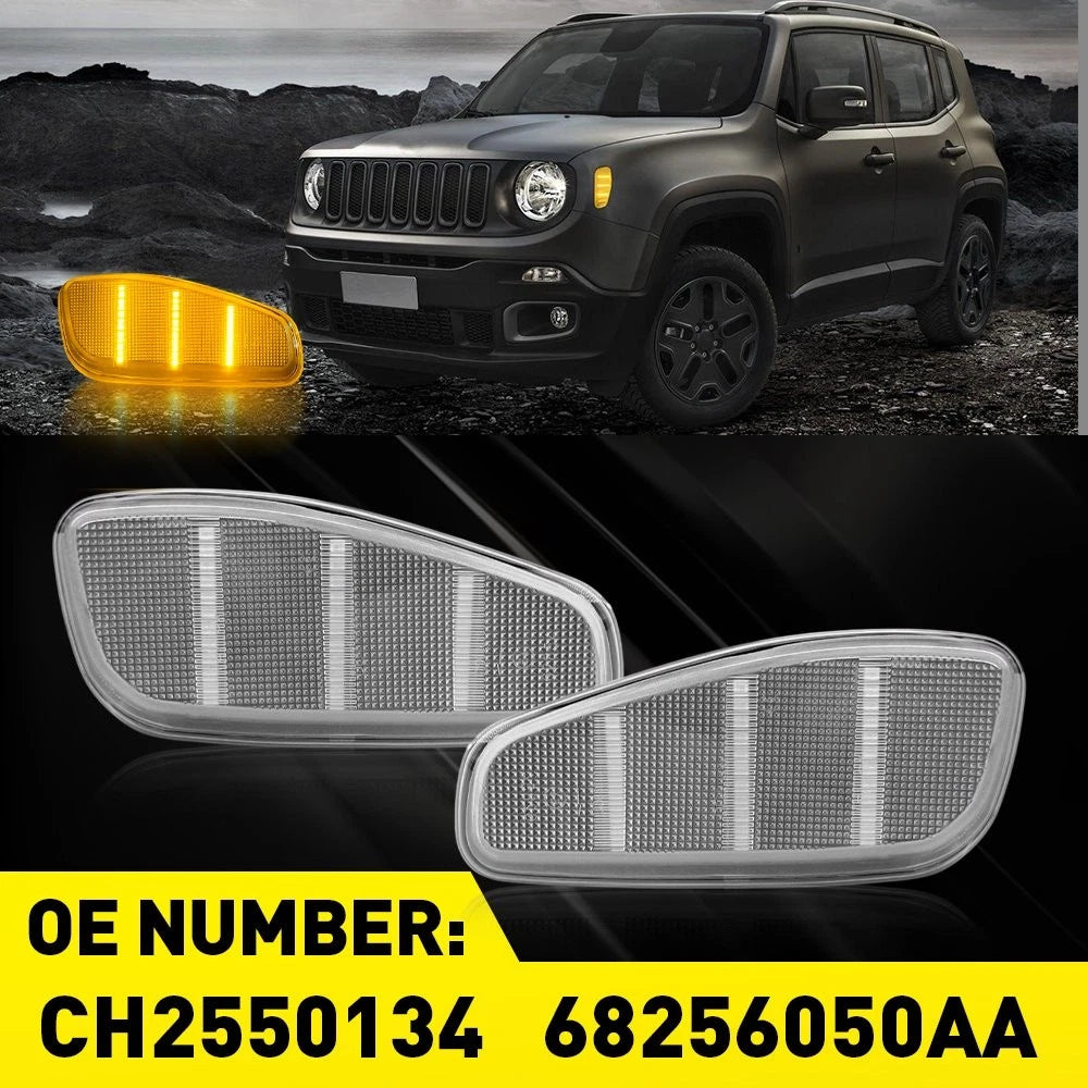 2x Amber LED Side Marker Lights Fender Lamps Clear For 2015-2023 Jeep Renegade A 6B93BC-57