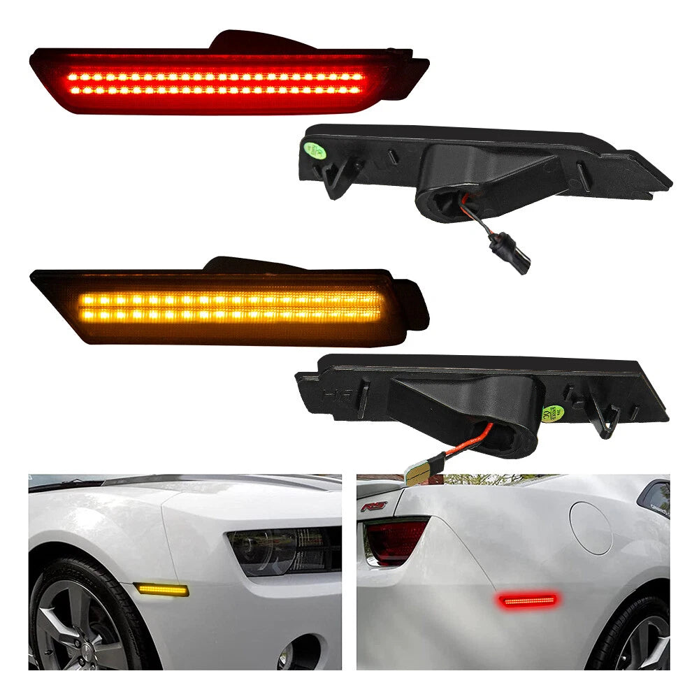 4x Smoked Lens LED Front Rear Side Bumper Marker Lights For 2010-15 Chevy Camaro 6B93BC-57