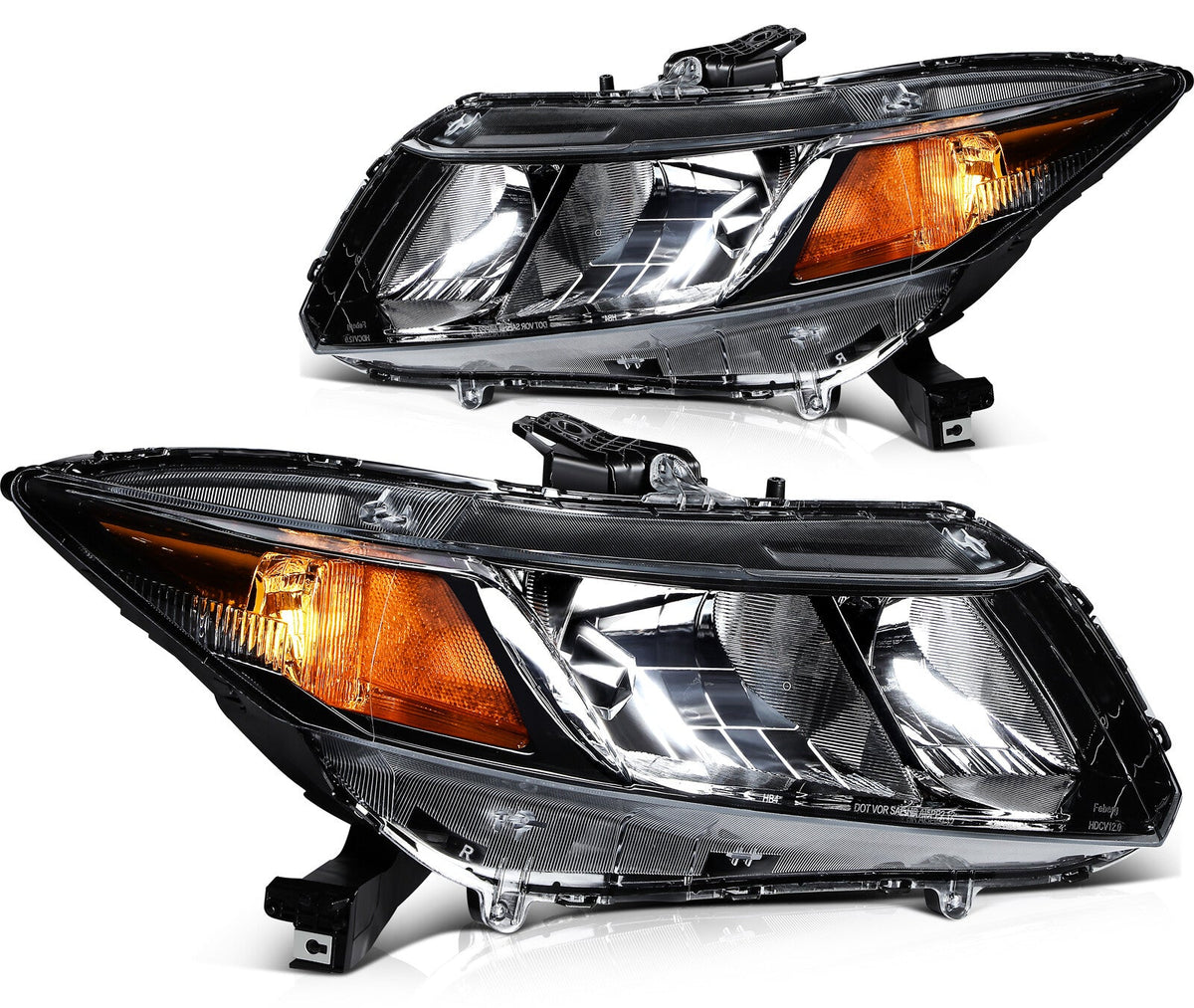 For 2012-2013 Honda Civic 2Dr/2012-2015 4Dr Black Left+Right Headlights Assembly 6B93BC-57
