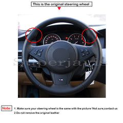 Black Perforated Leather Hand Sew Wrap Steering Wheel Cover for BMW E60 E61
